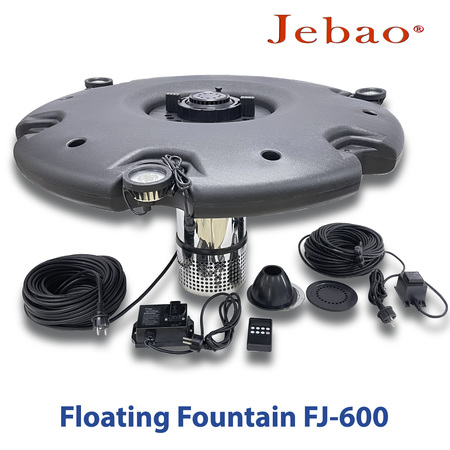 Плавающий фонтан-аэратор для пруда Jebao FJ-600 с насосом, 3-мя фонтанными насадками, светильниками и пультом управления Изображение