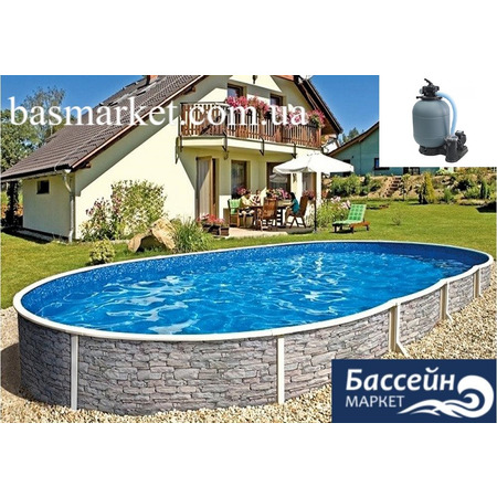 Каркасный Бассейн Azuro, цвет Stone (Камень), овал, с пленкой Lagoon, 5.5 х 3.7 х 1.2м Изображение