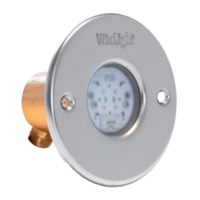 Подводный светодиодный прожектор для бассейна, 4 цвета/4 диода, 24V/DC, RGB, 1220LM, 5 м кабеля 2х1,5 мм2. Ø-110 мм. Изображение