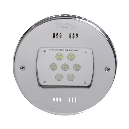 Подводный светодиодный прожектор для бассейна, 4 ЦВЕТА/28 ДИОДОВ, 24V/DC, 6000К, дневной белый свет, 5м кабеля 2Х1,5 мм2. Ø- 270 мм. Изображение
